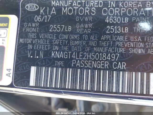 KIA OPTIMA HYBRID 2017 KNAGT4LE2H5018497 Image 9