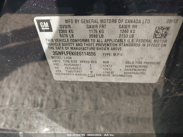 Chevrolet EQUINOX 1LT 2014 2GNFLFEK6E6114556 Image 9