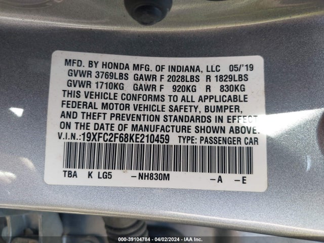 Honda Civic Lx 2019 19XFC2F68KE210459 Image 27