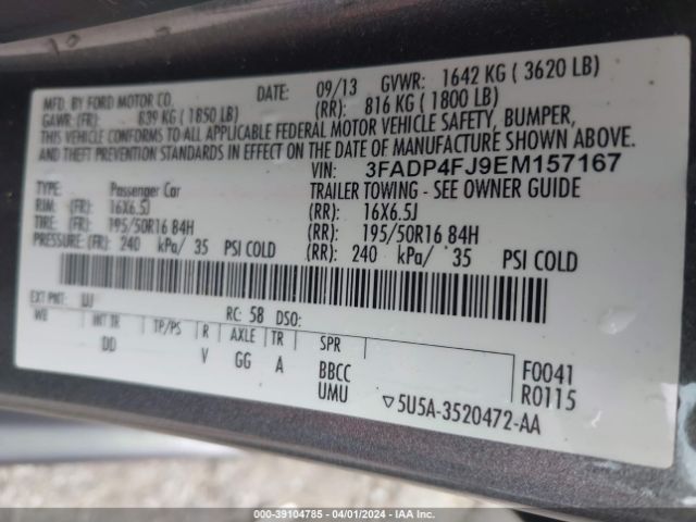3FADP4FJ9EM157167 Ford Fiesta Titanium