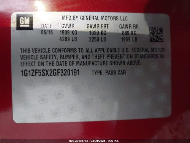Chevrolet MALIBU 2LT 2016 1G1ZF5SX2GF320191 Image 9