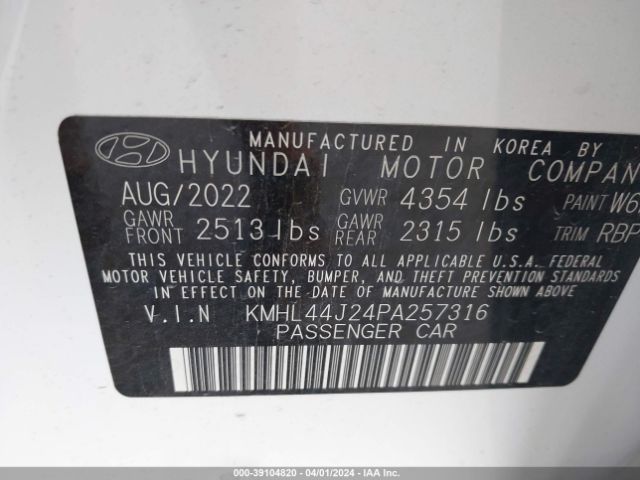 KMHL44J24PA257316 Hyundai Sonata Sel Plus