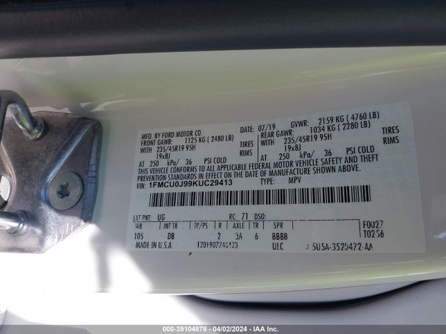Ford Escape Titanium 2019 1FMCU0J99KUC29413 Image 9