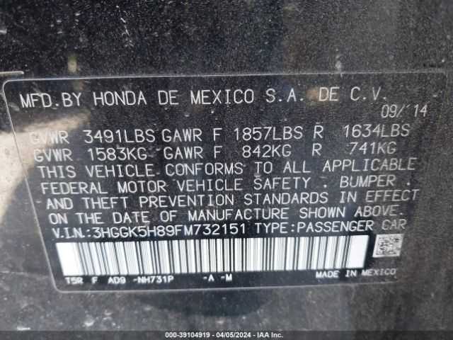 3HGGK5H89FM732151 Honda Fit Ex/ex-l