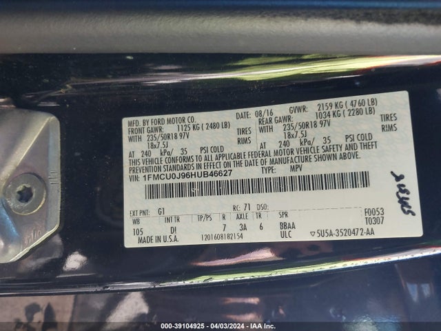 Ford Escape Titanium 2017 1FMCU0J96HUB46627 Image 9