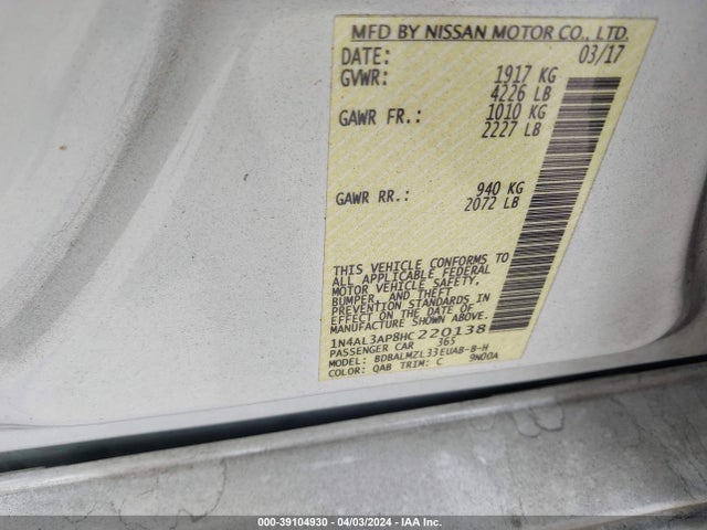 Nissan Altima 2.5 Sv 2017 1N4AL3AP8HC220138 Image 9