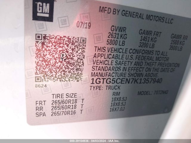 1GTG5CEN7K1357940 GMC CANYON SLE