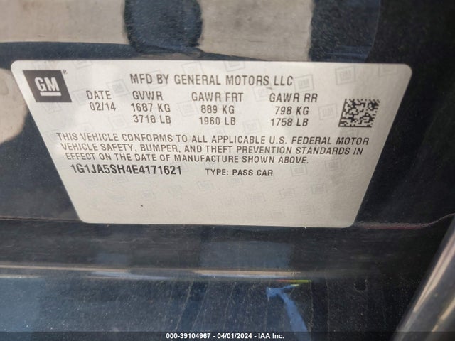 Chevrolet Sonic Ls Auto 2014 1G1JA5SH4E4171621 Image 9