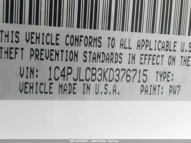 1C4PJLCB3KD376715 Jeep Cherokee Latitude Fwd