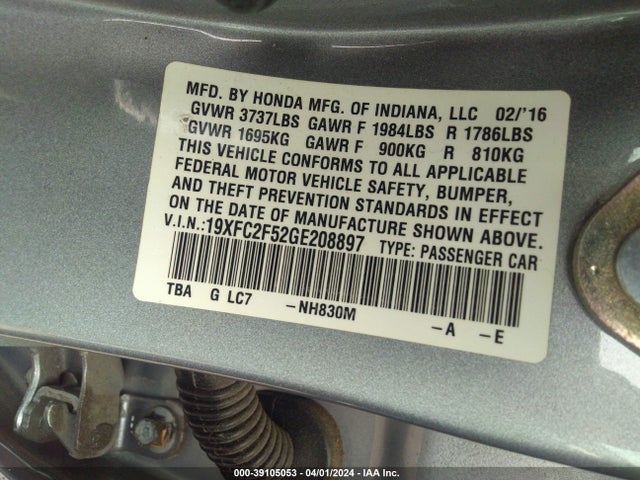 Honda Civic Lx 2016 19XFC2F52GE208897 Image 9