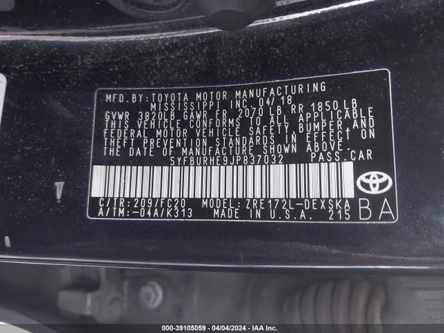 Toyota COROLLA SE 2018 5YFBURHE9JP837032 Image 9