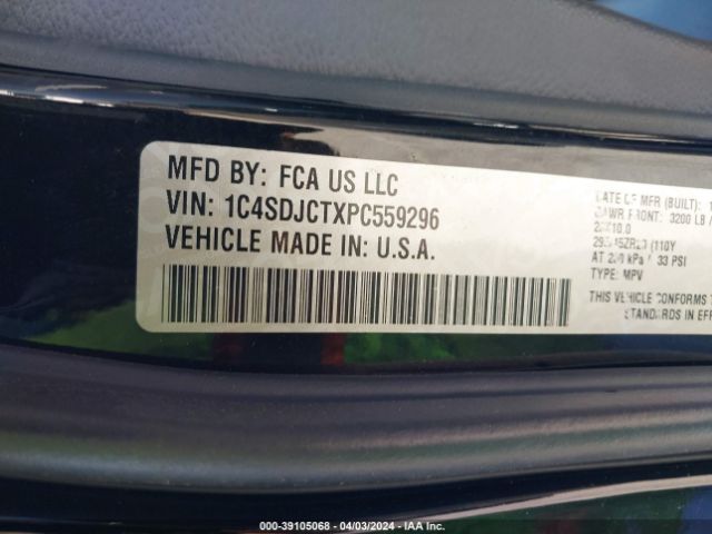 1C4SDJCTXPC559296 Dodge Durango R/t Plus Awd
