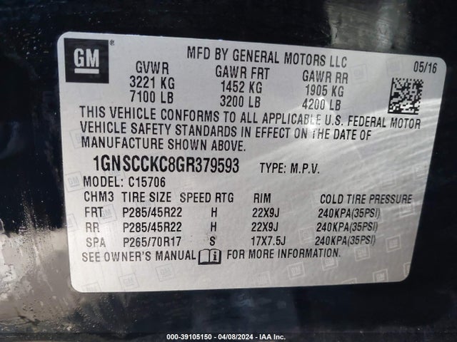 Chevrolet Tahoe Ltz 2016 1GNSCCKC8GR379593 Image 9
