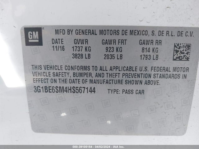 Chevrolet Cruze Lt Auto 2017 3G1BE6SM4HS567144 Image 9