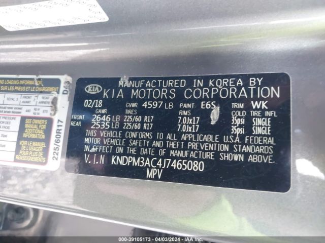 KNDPM3AC4J7465080 KIA Sportage Lx