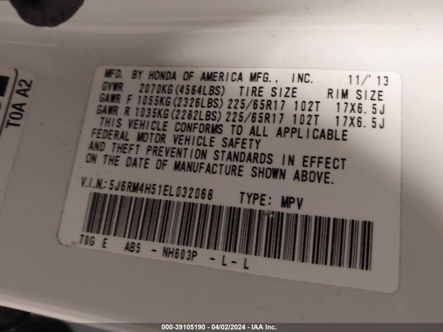 Honda CR-V EX 2014 5J6RM4H51EL032068 Image 9
