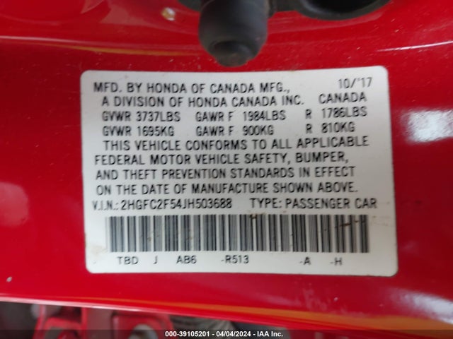 Honda Civic Lx 2018 2HGFC2F54JH503688 Image 9