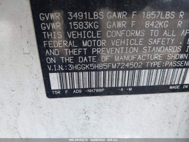 3HGGK5H85FM724502 Honda Fit Ex/ex-l