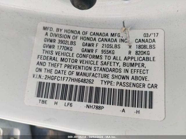 Honda Civic Ex-l 2017 2HGFC1F77HH648262 Image 9