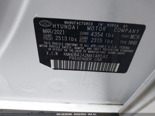 Hyundai SONATA SEL 2021 KMHL64JA2MA148592 Image 9