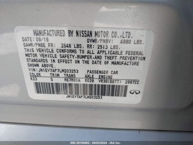 JN1EV7AP7LM203253 Infiniti Q50 LUXE