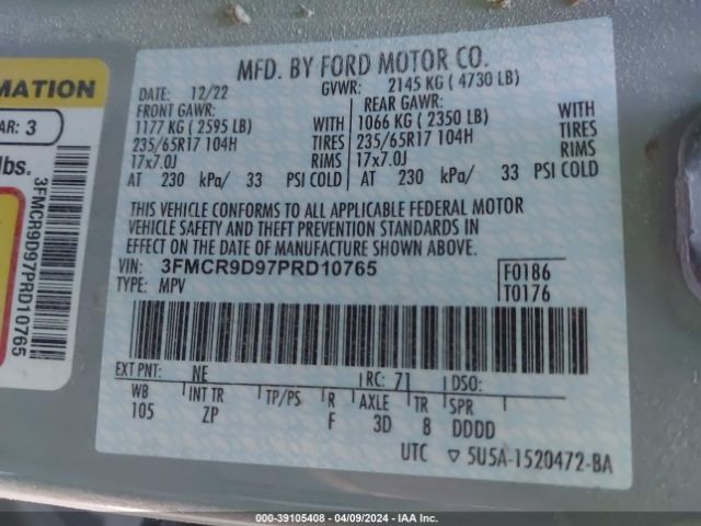3FMCR9D97PRD10765 Ford Bronco Sport Badlands