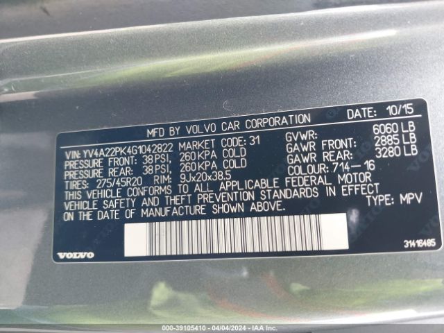 YV4A22PK4G1042822 Volvo Xc90 T6 Momentum