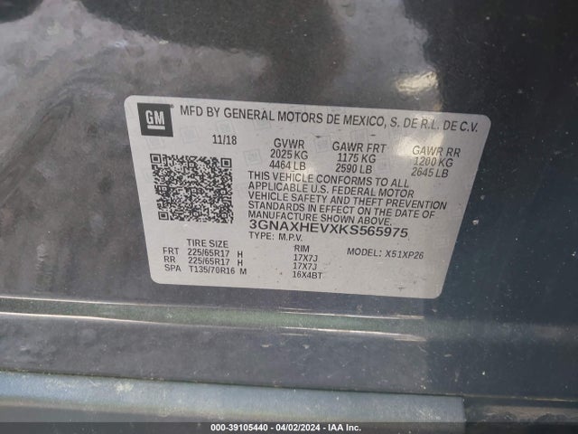 Chevrolet EQUINOX LS 2019 3GNAXHEVXKS565975 Image 9