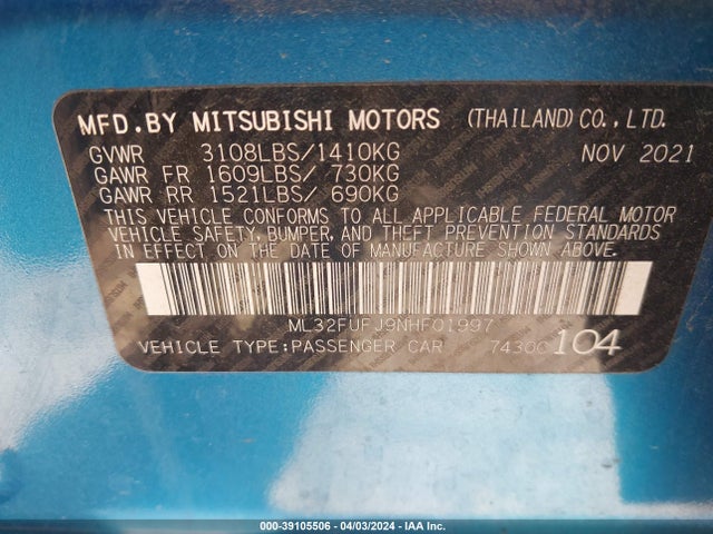 ML32FUFJ9NHF01997 Mitsubishi Mirage G4 Black Edition/es/le