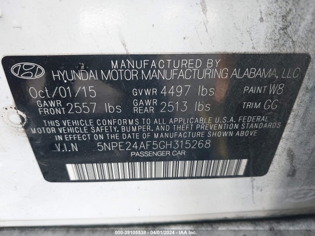 Hyundai SONATA SE 2016 5NPE24AF5GH315268 Image 9