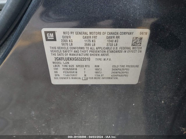 GMC Terrain Slt 2016 2GKFLUEKXG6322010 Image 9