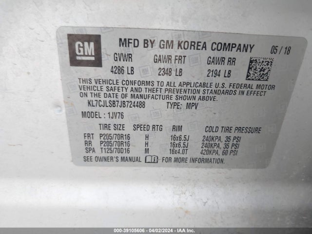 Chevrolet Trax Lt 2018 KL7CJLSB7JB724488 Image 9