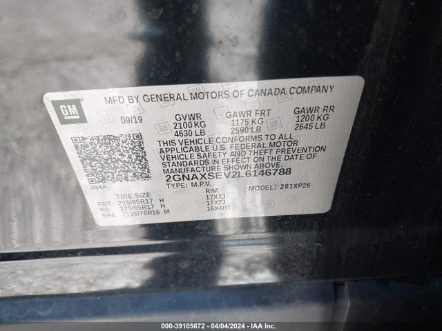 Chevrolet Equinox Awd Ls 2020 2GNAXSEV2L6146788 Image 9