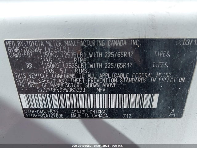 Toyota RAV4 LE 2017 2T3ZFREV9HW363323 Image 9