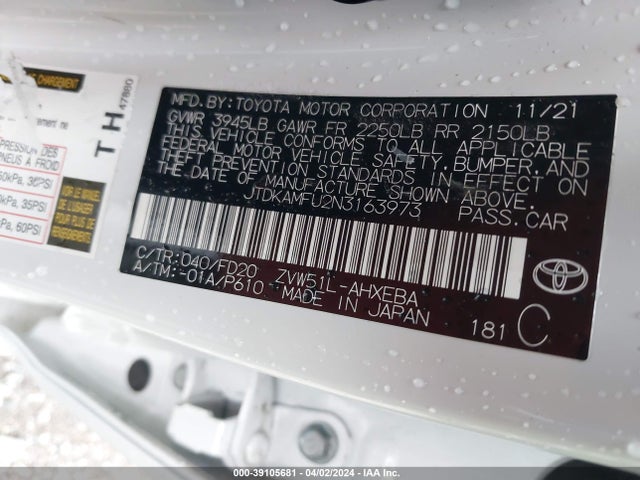 Toyota Prius Le 2022 JTDKAMFU2N3163973 Image 9