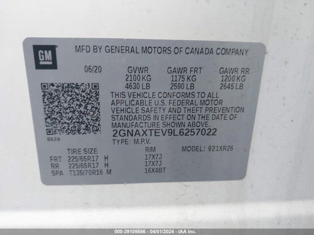 Chevrolet Equinox Awd 2fl 2020 2GNAXTEV9L6257022 Image 9
