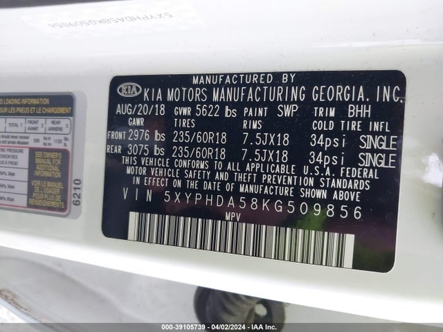 KIA Sorento 3.3l Ex 2019 5XYPHDA58KG509856 Image 9