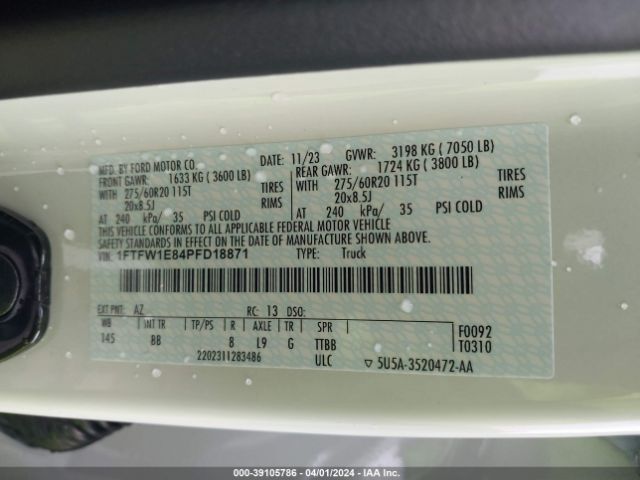 1FTFW1E84PFD18871 Ford F-150 Platinum
