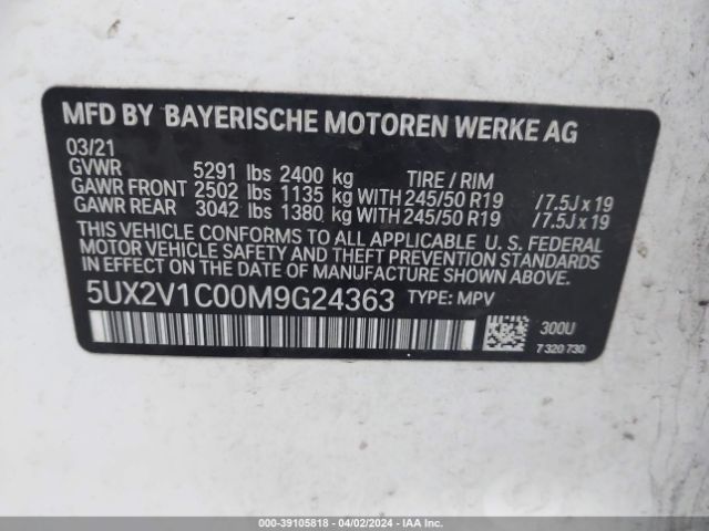 5UX2V1C00M9G24363 BMW X4 Xdrive30i