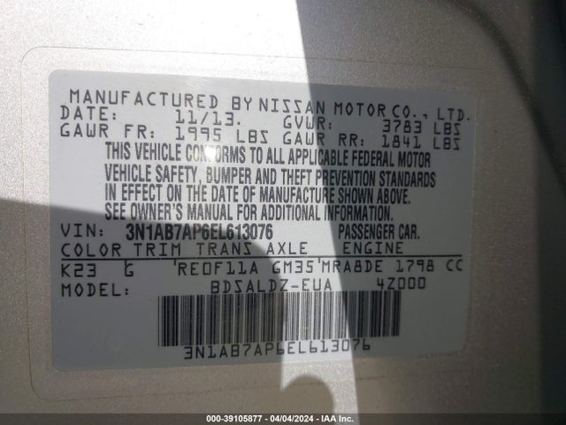 Nissan SENTRA SV 2014 3N1AB7AP6EL613076 Image 9