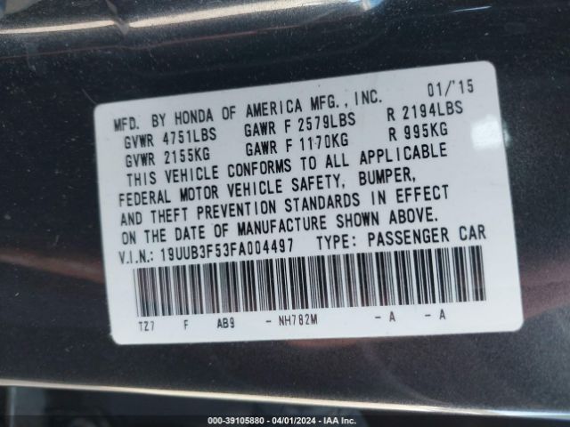 19UUB3F53FA004497 Acura Tlx V6 Tech
