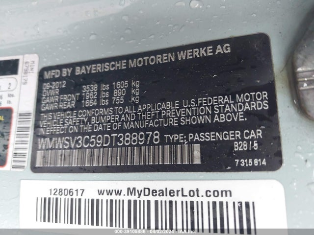 2013 MINI HARDTOP WMWSV3C59DT388978 Photo 8