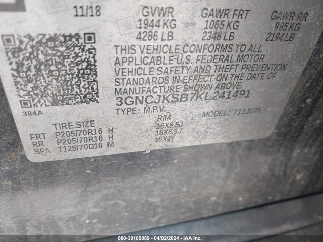Chevrolet TRAX LS 2019 3GNCJKSB7KL241491 Image 9