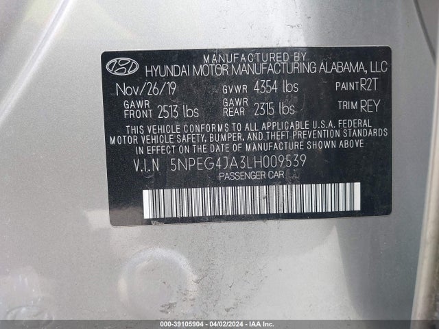 Hyundai SONATA SE 2020 5NPEG4JA3LH009539 Image 9