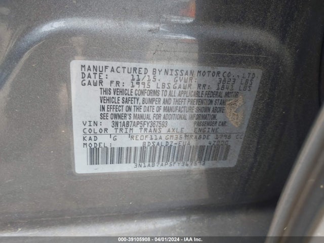Nissan SENTRA SV 2015 3N1AB7AP5FY367593 Image 9