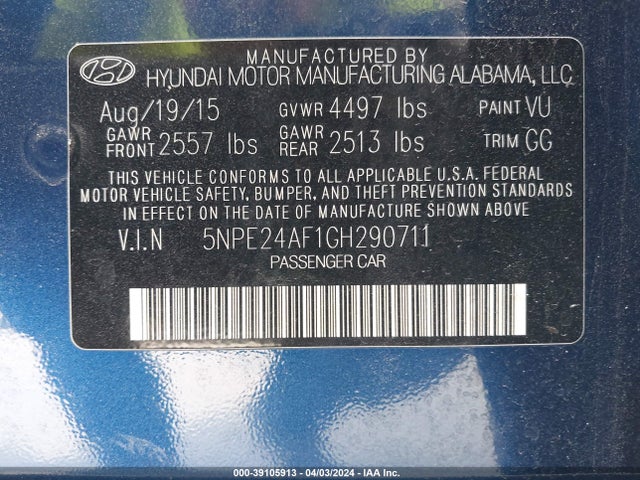 Hyundai SONATA SE 2016 5NPE24AF1GH290711 Image 9