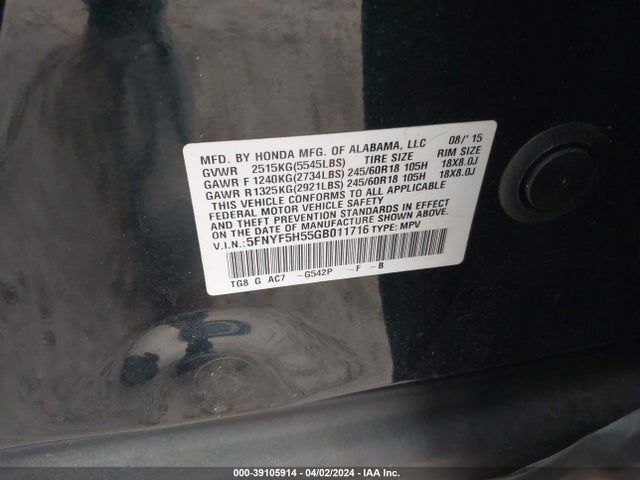 Honda Pilot Ex-l 2016 5FNYF5H55GB011716 Image 9