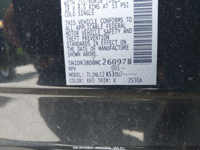 5N1DR3BD8NC260978 Nissan Pathfinder Sv 4wd