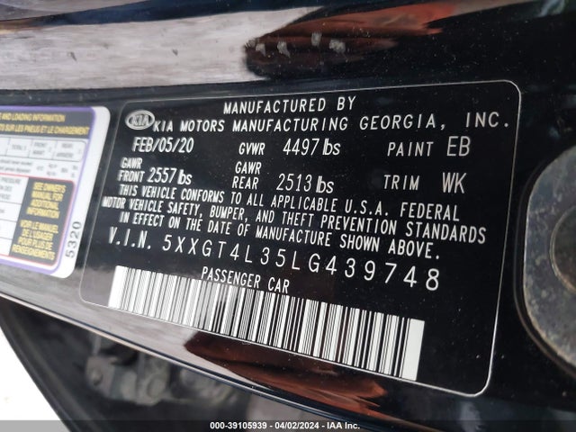 KIA Optima Se 2020 5XXGT4L35LG439748 Image 9