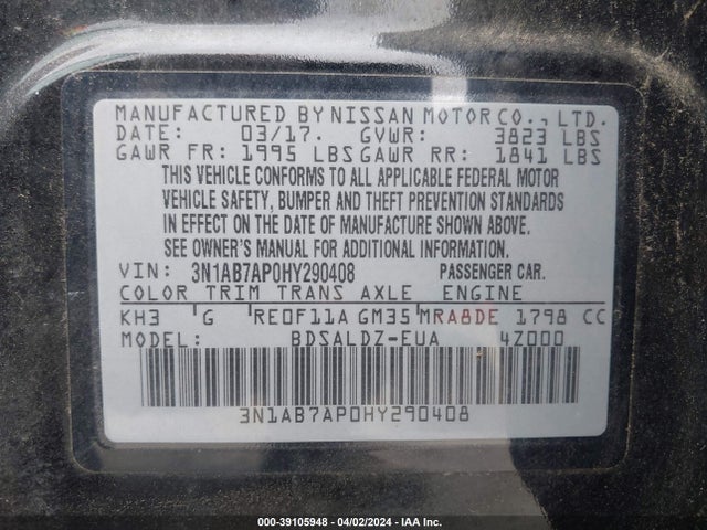 Nissan SENTRA SV 2017 3N1AB7AP0HY290408 Image 9